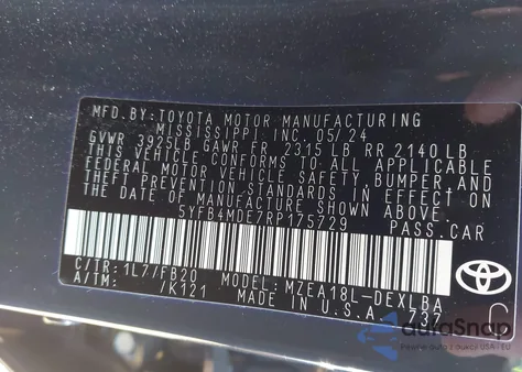 2024 Toyota Corolla Le из США, поврежденный, VIN 5YFB4MDE7RP175729